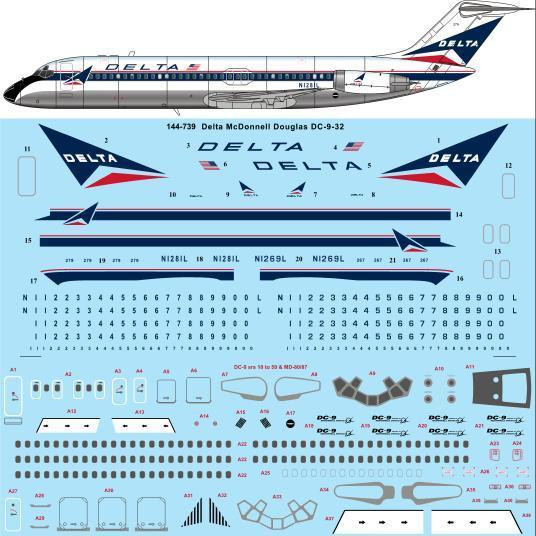 1/144 Scale Decal Delta McDonnell Douglas DC-9-32
