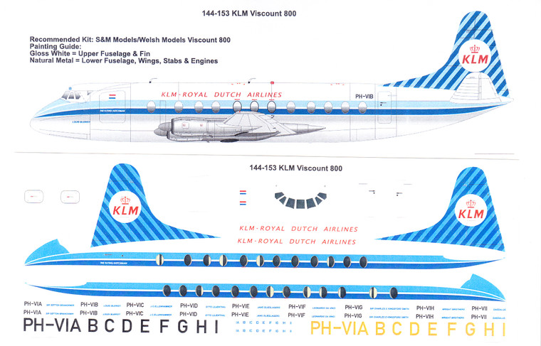 1/144 Scale Decal KLM Vickers Viscount 800