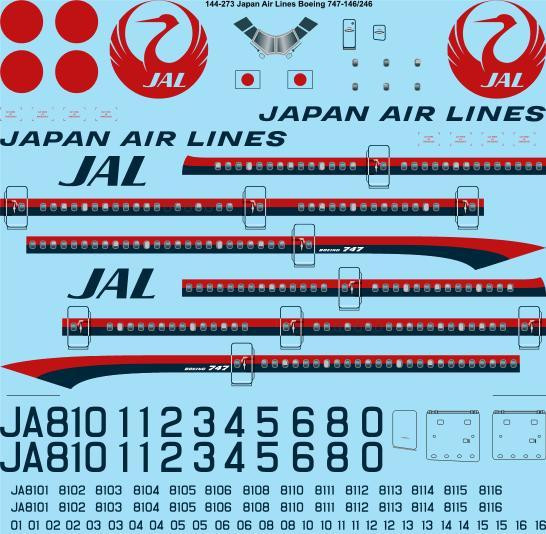 1/144 Scale Decal JAL Japan Airlines Boeing 747-146 / 246