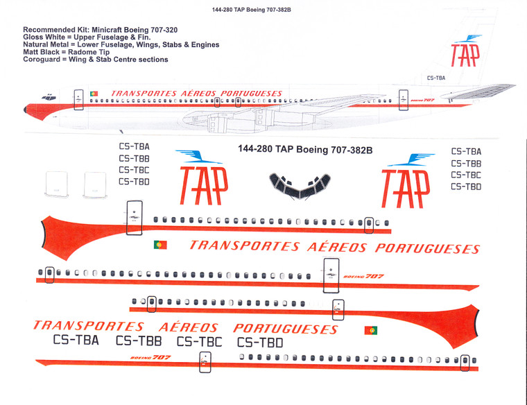 1/144 Scale Decal TAP Boeing 707-382C