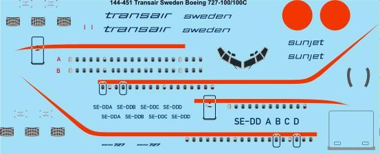 1/144 Scale Decal Transair Sweden Boeing 727-100