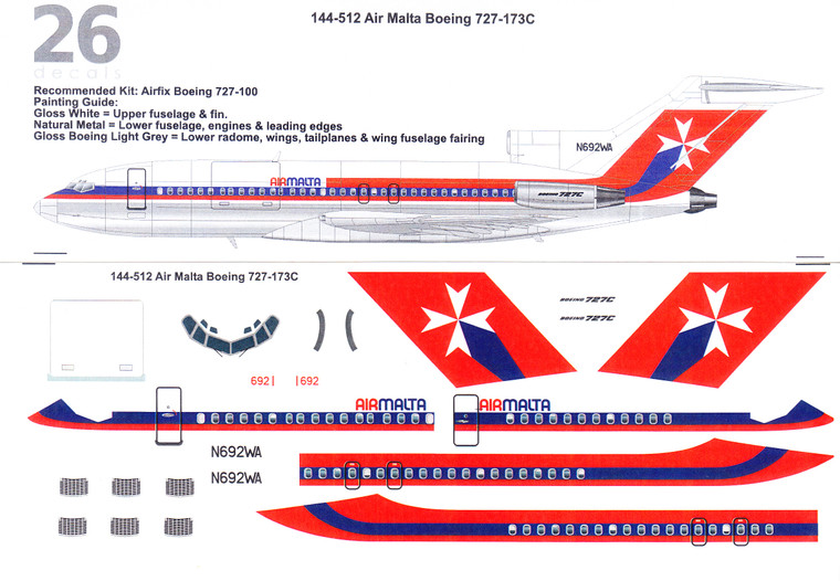 1/144 Scale Decal Air Malta Boeing 727-173C