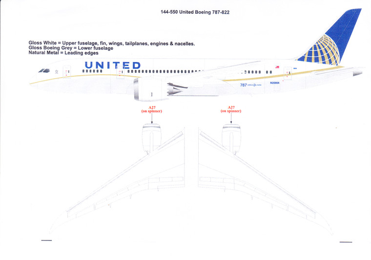 1/144 Scale Decal United Airlines Boeing 787-822