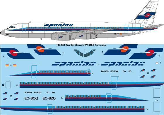 1/144 Scale Decal Spantax "Final" Convair CV-990A