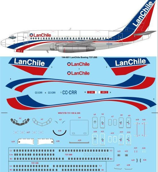1/144 Scale Decal Lan Chile Boeing 737-230/Adv