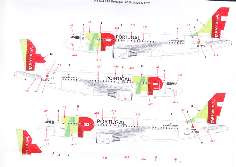 1/144 Scale Decal TAP Portugal Airbus A319, A320 & A321