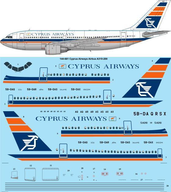 1/144 Scale Decal Cyprus Airways Airbus A310-200