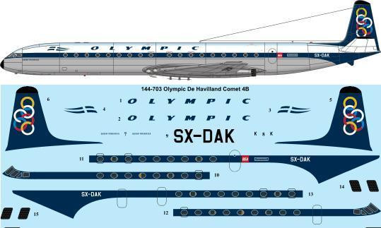 1/144 Scale Decal Olympic Airways De Havilland Comet 4B