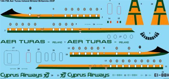 1/144 Scale Decal Aer Turas Ireland Bristol Britannia 253F