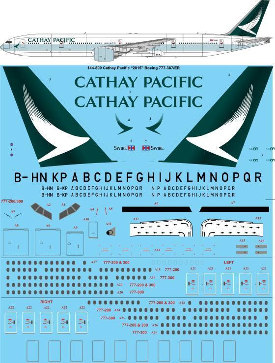 1/144 Scale Decal Cathay Pacific 2015 Boeing 777-367ER