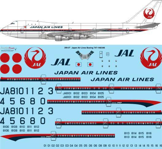 1/200 Scale Decal JAL Japan Airlines Boeing 747-146/246