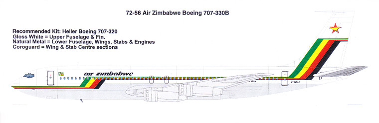 1/72 Scale Decal Air Zimbabwe Boeing 707-330B