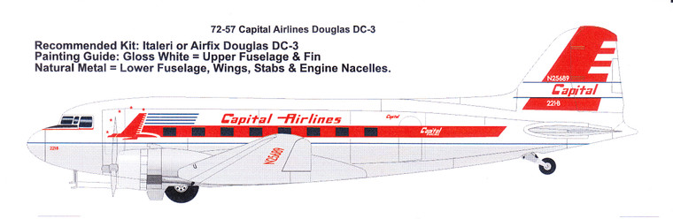 1/72 Scale Decal Capital Airlines Douglas DC-3