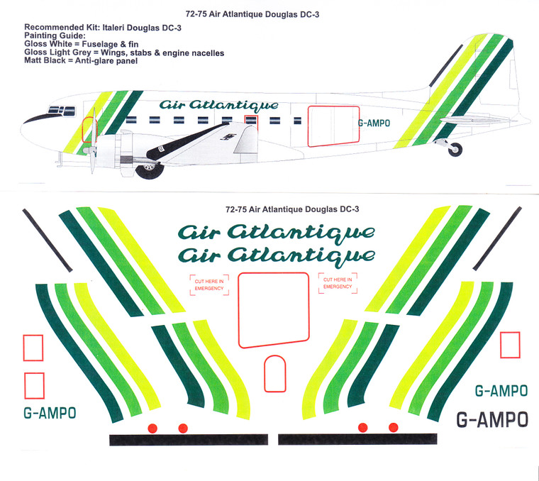 1/72 Scale Decal Air Atlantique Douglas DC-3 Dakota AMPO