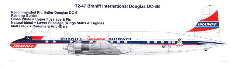 1/72 Scale Decal Braniff International Douglas DC-6B