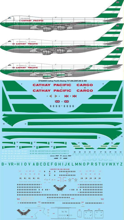 1/200 Scale Decal Cathay Pacific Boeing 747-200, 300, 400