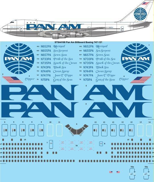 1/144 Scale Decal Pan Am Billboard Boeing 747-121 screen printed