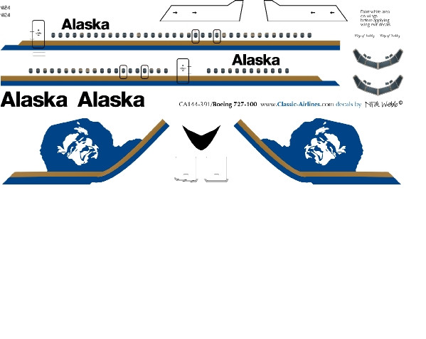 1/144 Scale Decal Alaska Air 727-100 Eskimo