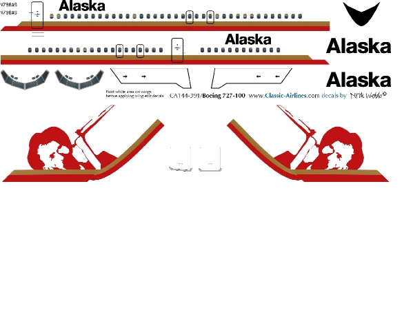 1/144 Scale Decal Alaska Air 727-100 Miner