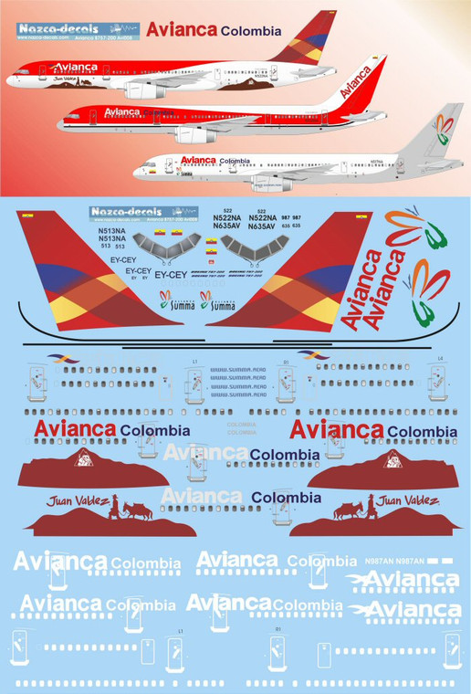 1/144 Scale Decal Avianca B757-200 THREE Liveries