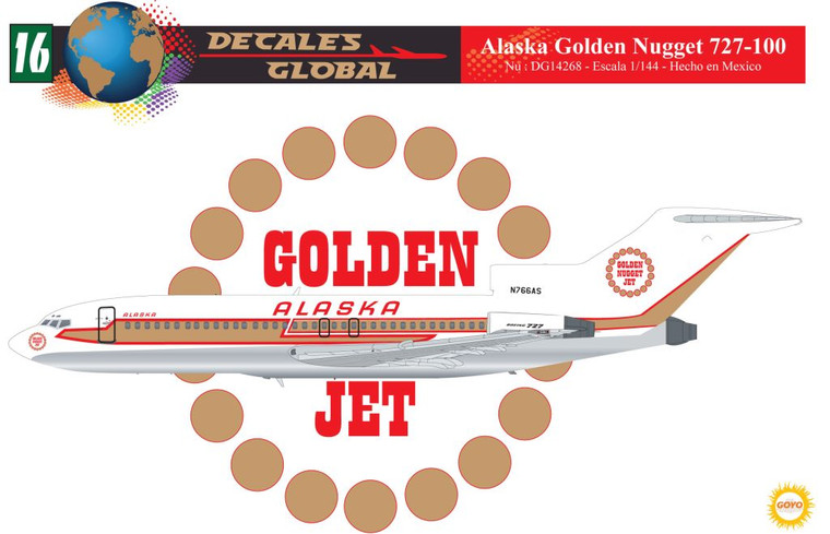 1/144 Scale Decal Alaska 727-100 Golden Nugget