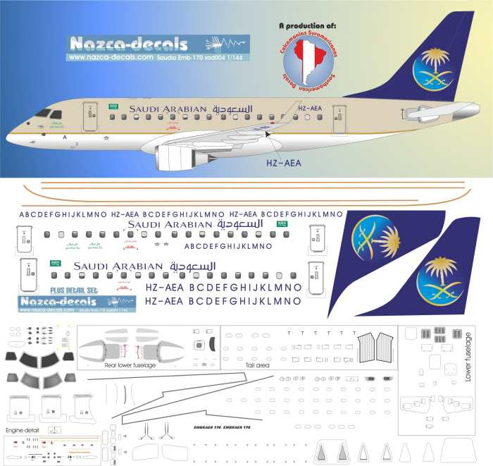 1/144 Scale Decal Saudia EMB 170