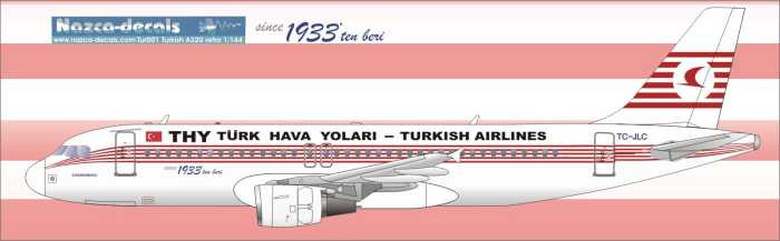 1/144 Scale Decal Turkish Airlines A-320 Retro
