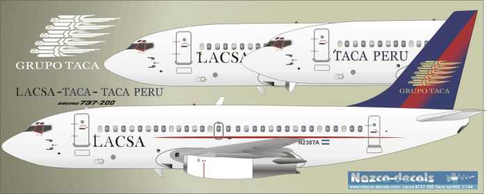 1/144 Scale Decal LACSA / Taca 737-200