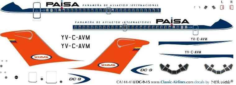 1/144 Scale Decal Paisa / Viasa DC9-15