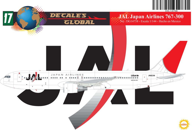 1/144 Scale Decal JAL - Japan Airlines 767-300
