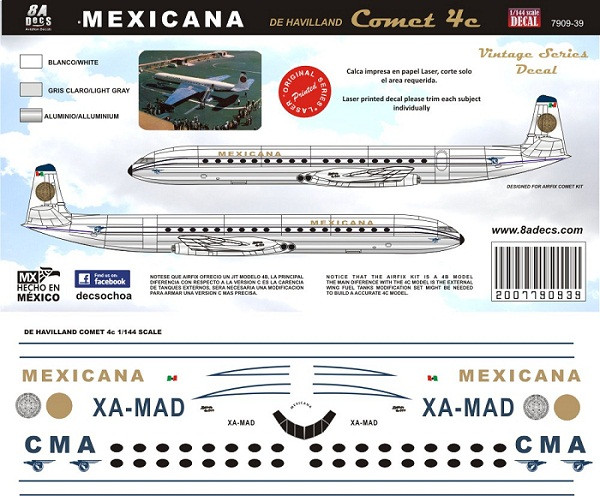 1/144 Scale Decal Mexicana Comet 4 60's