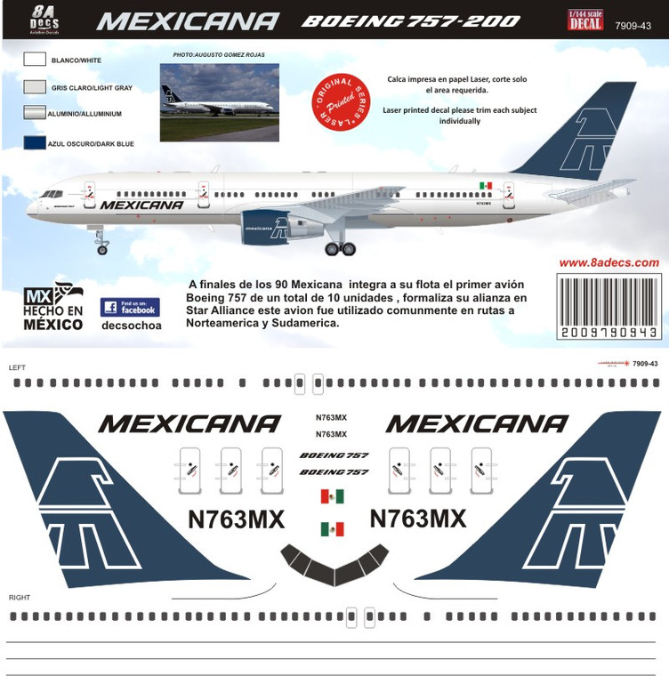 1/144 Scale Decal Mexicana 757-200 2006
