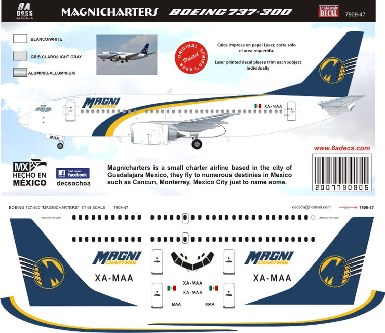 1/144 Scale Decal Magnicharters 737-300