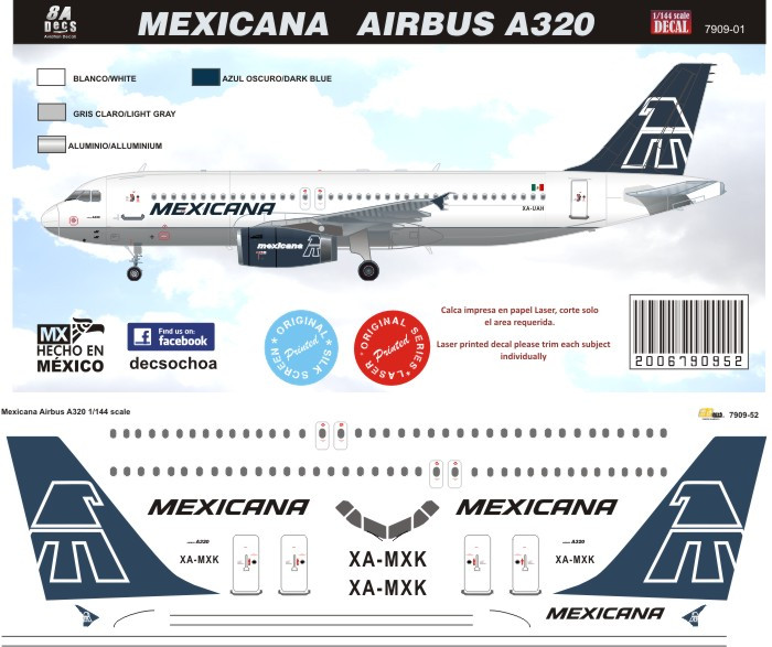 1/144 Scale Decal Mexicana A-320