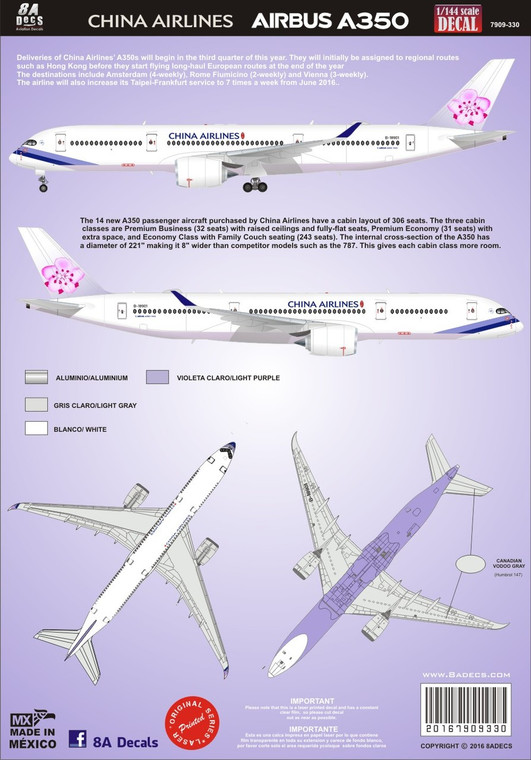 1/144 Scale Decal China Airlines A-350