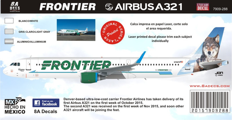 1/144 Scale Decal Frontier A-321 Virginia the Wolf