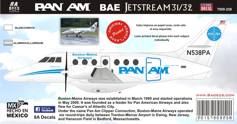 1/72 Scale Decal Pan Am BAE Jetstream