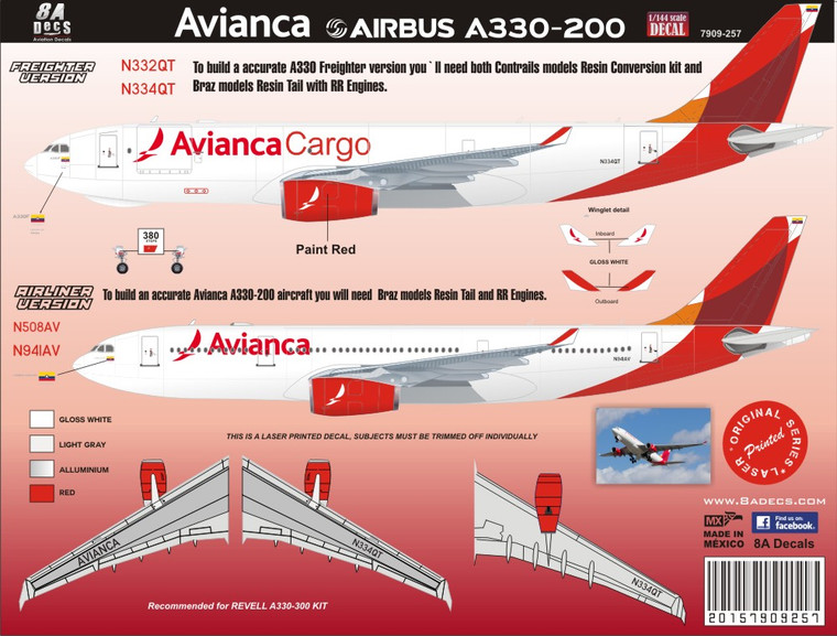1/144 Scale Decal AVIANCA 205 Airbus A330-200/F