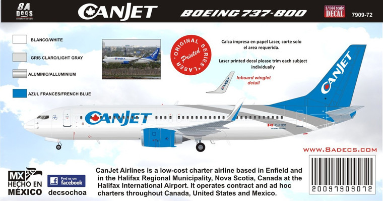 1/144 Scale Decal Canjet 737-800