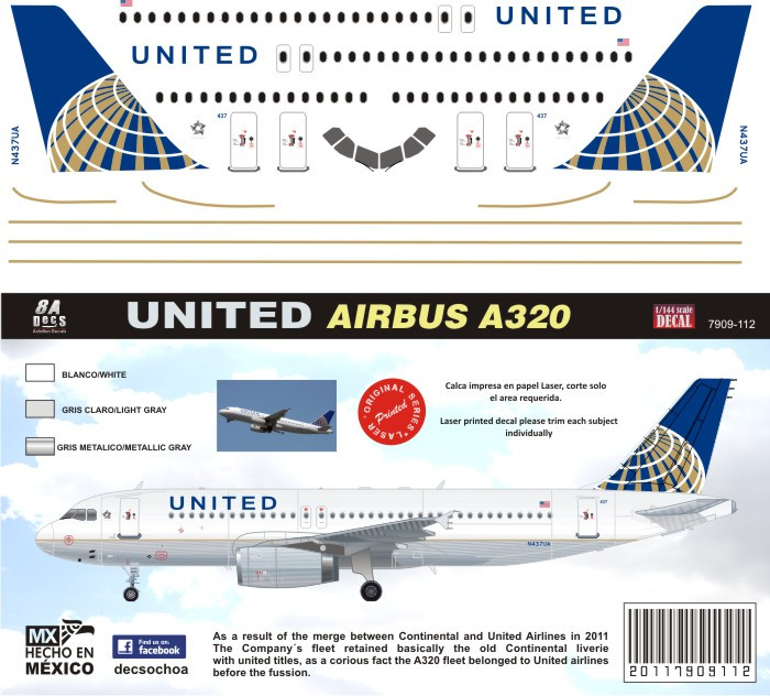 1/144 Scale Decal United A-320