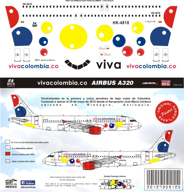 1/144 Scale Decal Vivacolumbia A-320