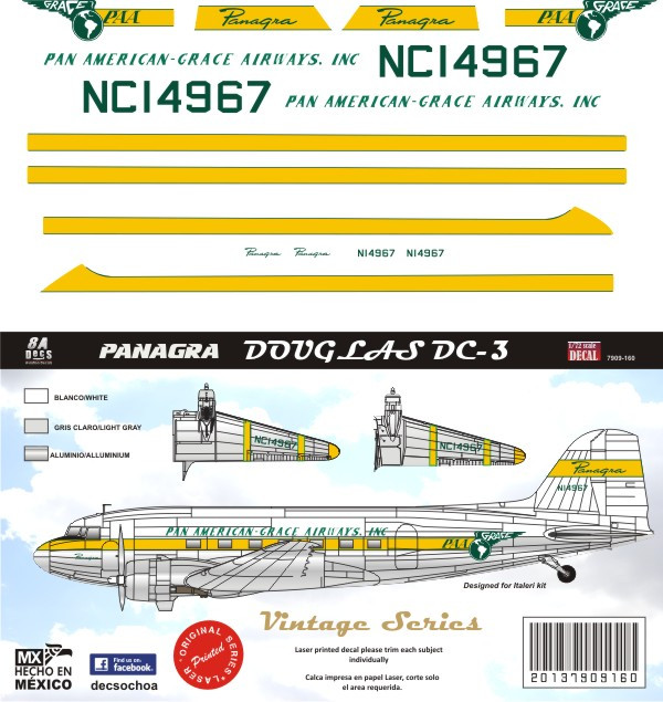 1/144 Scale Decal Panagra DC-3