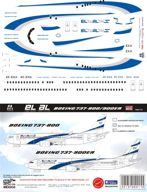 1/144 Scale Decal El Al 737-800 / 900ER