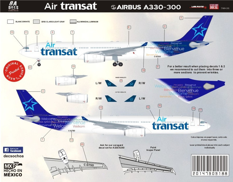 1/144 Scale Decal Air Transat A330-300 2014