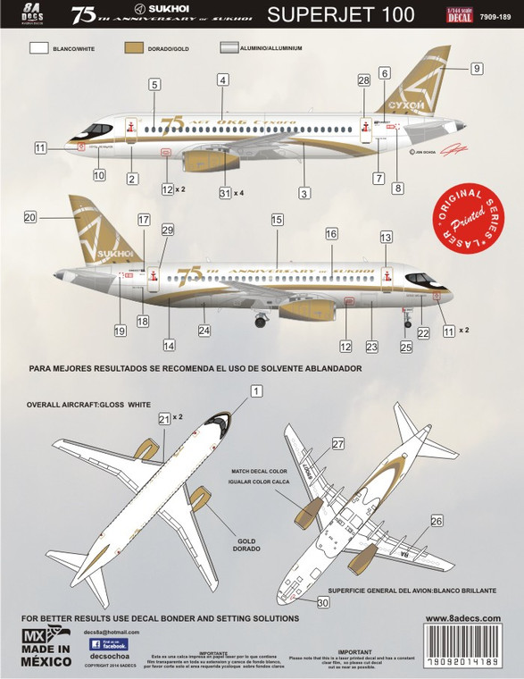 1/144 Scale Decal Sukhoi Super Jet 100 75th Aniversary