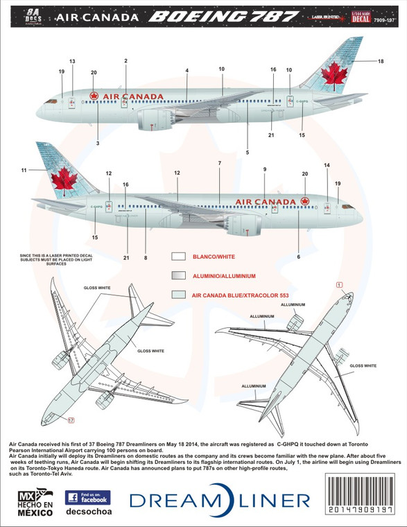 1/144 Scale Decal Air Canada 787-8