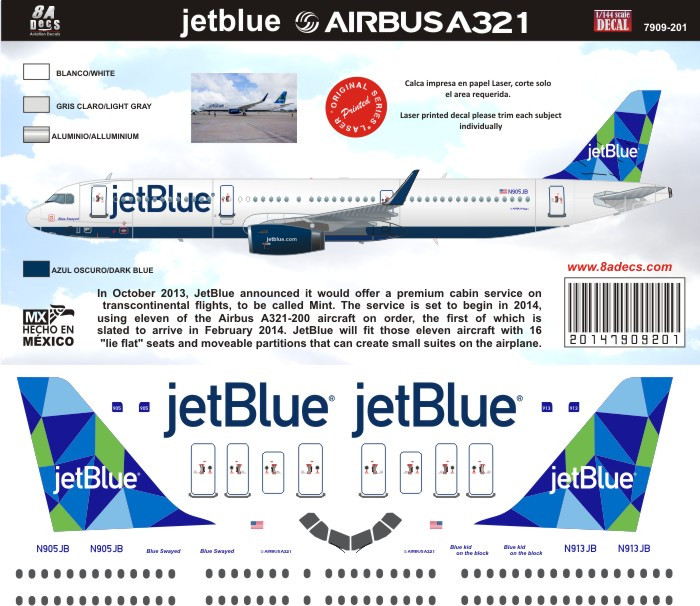 1/144 Scale Decal Jet Blue A-321