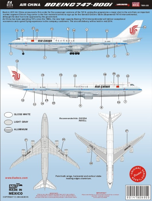 1/144 Scale Decal Air China 747-8