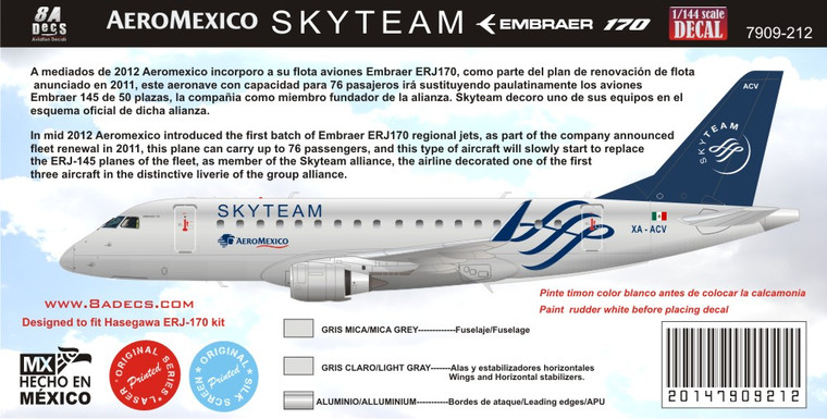 1/144 Scale Decal Aeromexico Connect ERJ-170 Skyteam