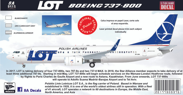 1/144 Scale Decal LOT 737-800